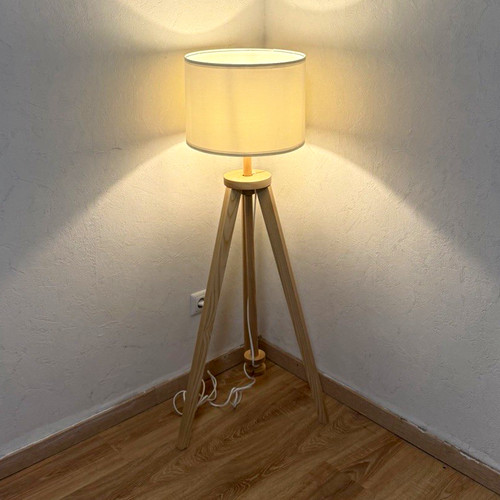 Tripod standleuchte holz - tripod-standleuchte, mit